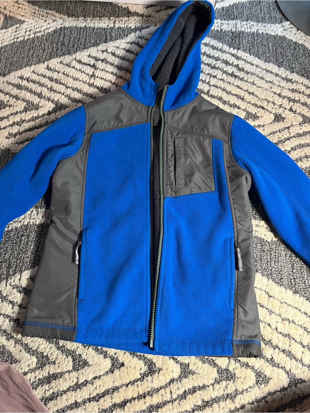 Lands' End Blue and Gray Hooded Fleece Jacket